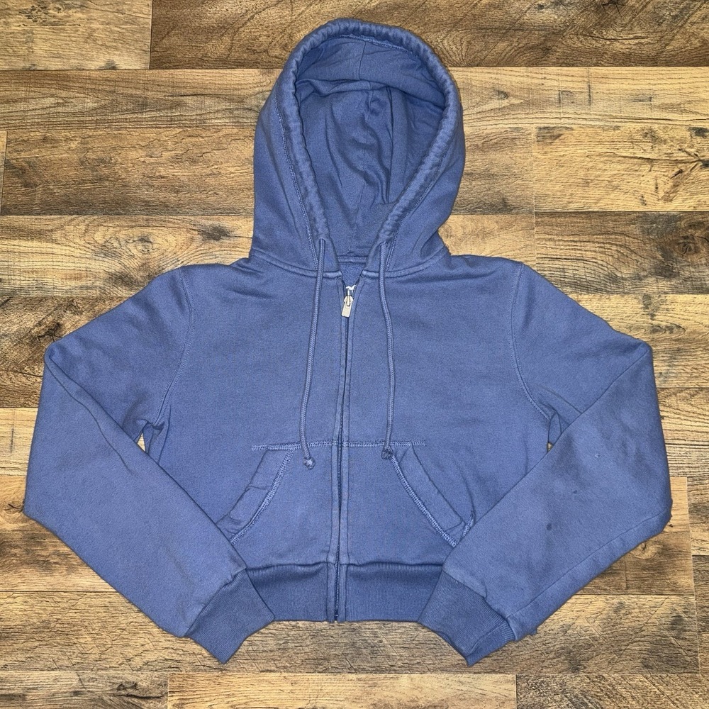 Hollister Jacket Womens XS Sky Blue Long Sleeve Cropped Hooded Full Zip‎ Casual